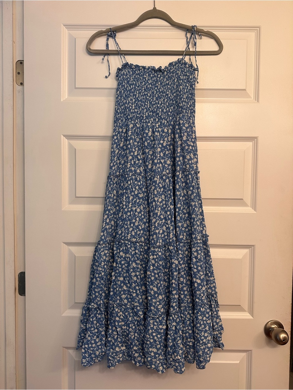 Reformation Blue Floral Smocked Maxi Dress Skirt